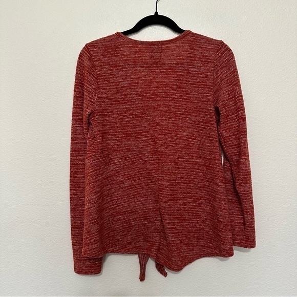 Bobeau super soft fleeced red spacedye tie front long sleeve top size S - Picture 3 of 3